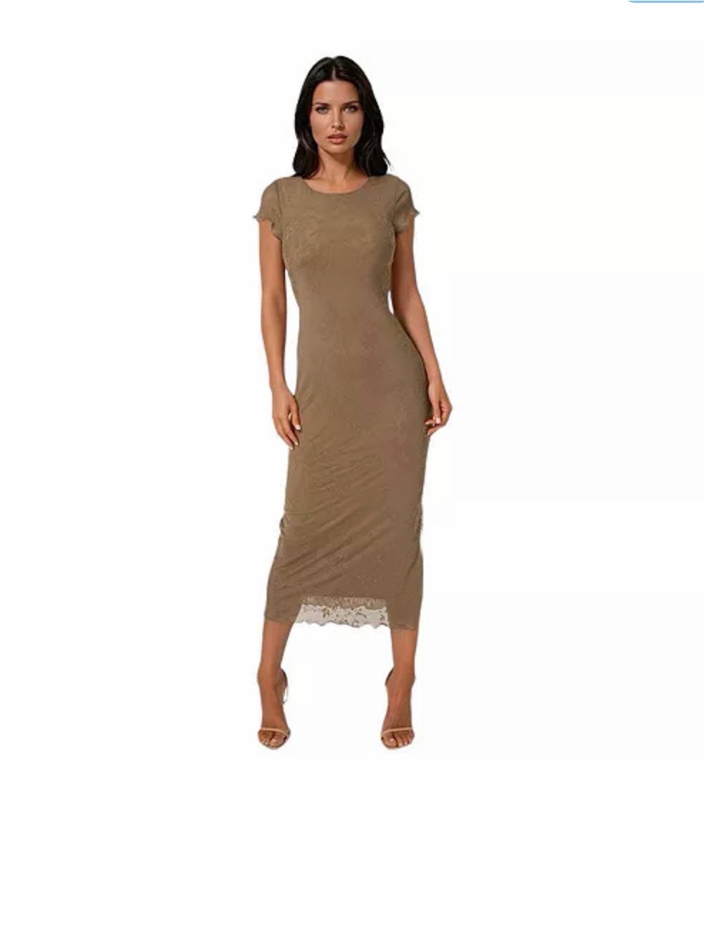 bebe Brown Sheer Maxi Dress with Flutter Sleeves